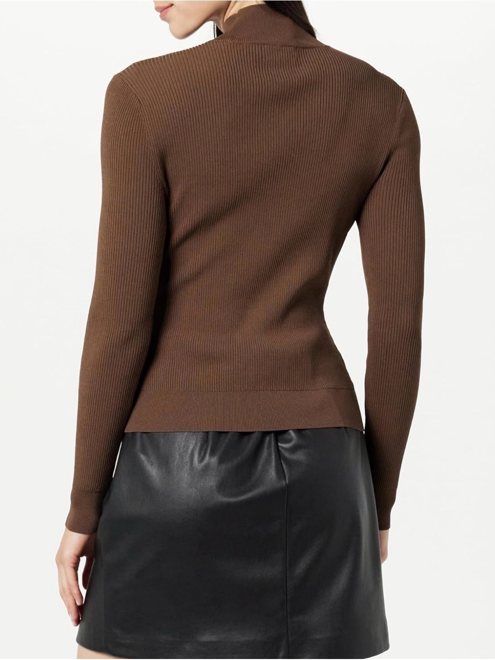 The Drop Ribbed Cutout Sweater Mock Neck Coffee Brown NWT Small Dark Academia - Picture 2 of 6